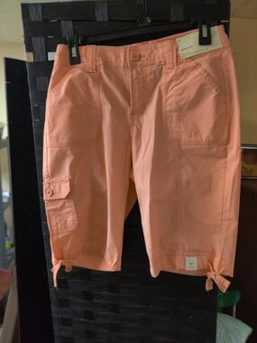 Casual Peach Cargo Drawstring Bermuda Shorts, St John Bay Size 4